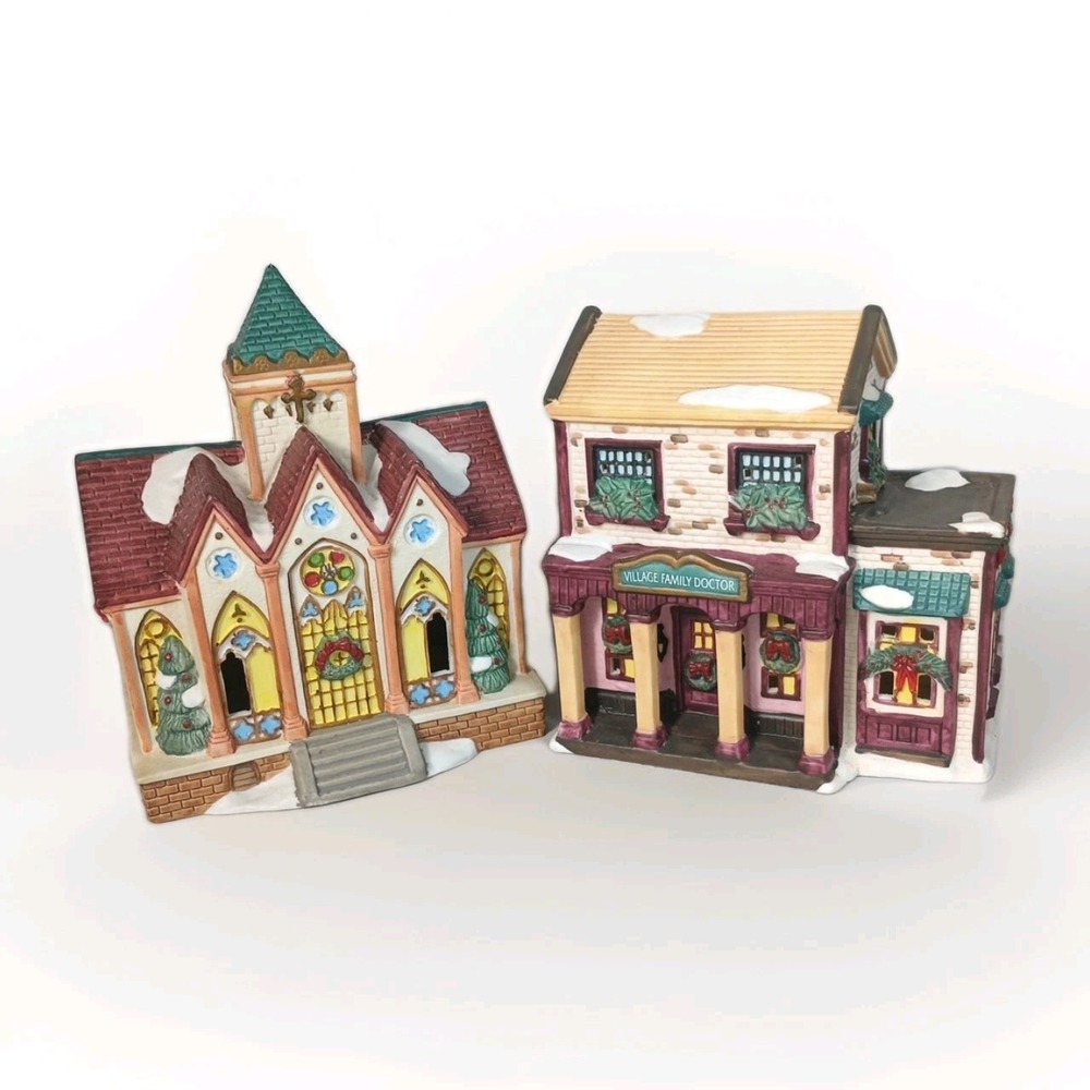 Grandeur Noel 2-Piece Illuminated Porcelain House Set - Houses Only W/ Box
